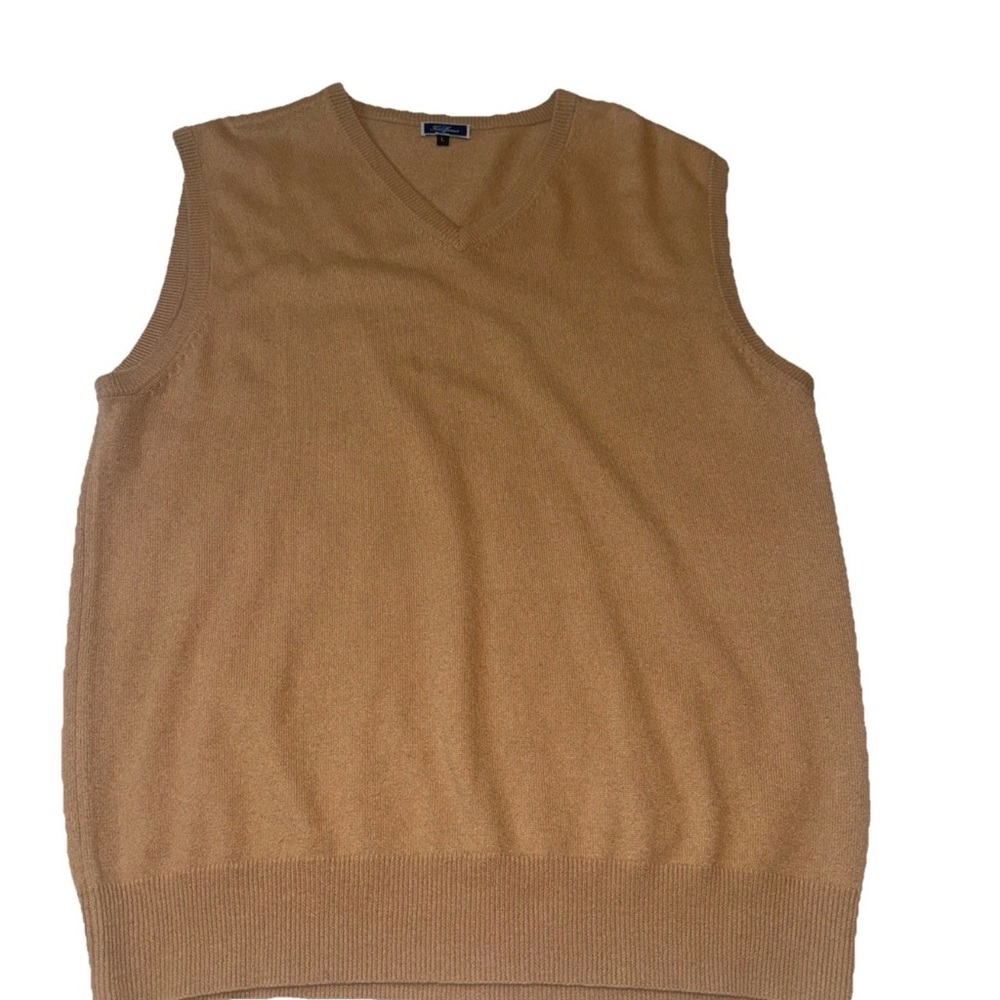 Tom James Cashmere Sweater Vest L Tan Camel Beige Brown V Neck